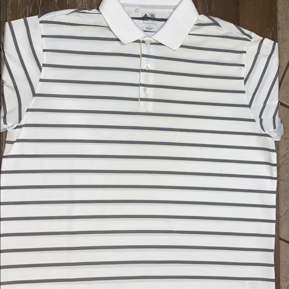 Adidas Clima cool white black stripes golf shirt L